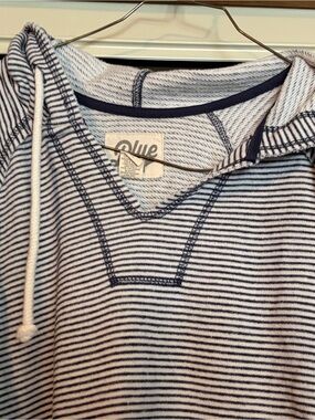 Blue 84 Navy and White Striped V-Neck Hooded Sweater